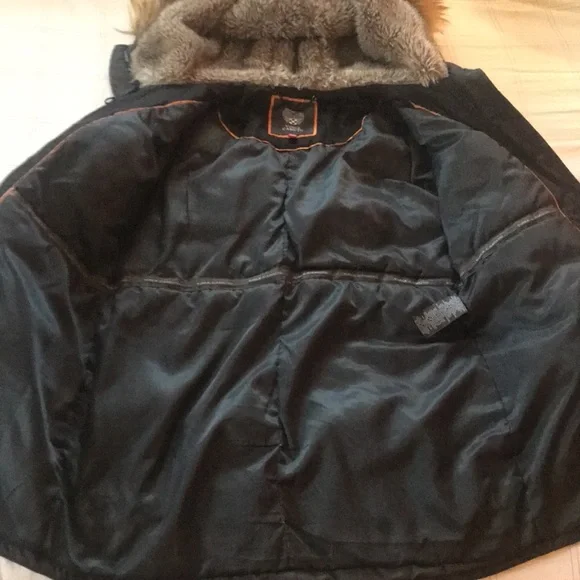 $175 VINCE CAMUTO Gray Faux Fur DOWN PARKA Hood Winter Warm Mid Length Jacket M - Picture 11 of 16